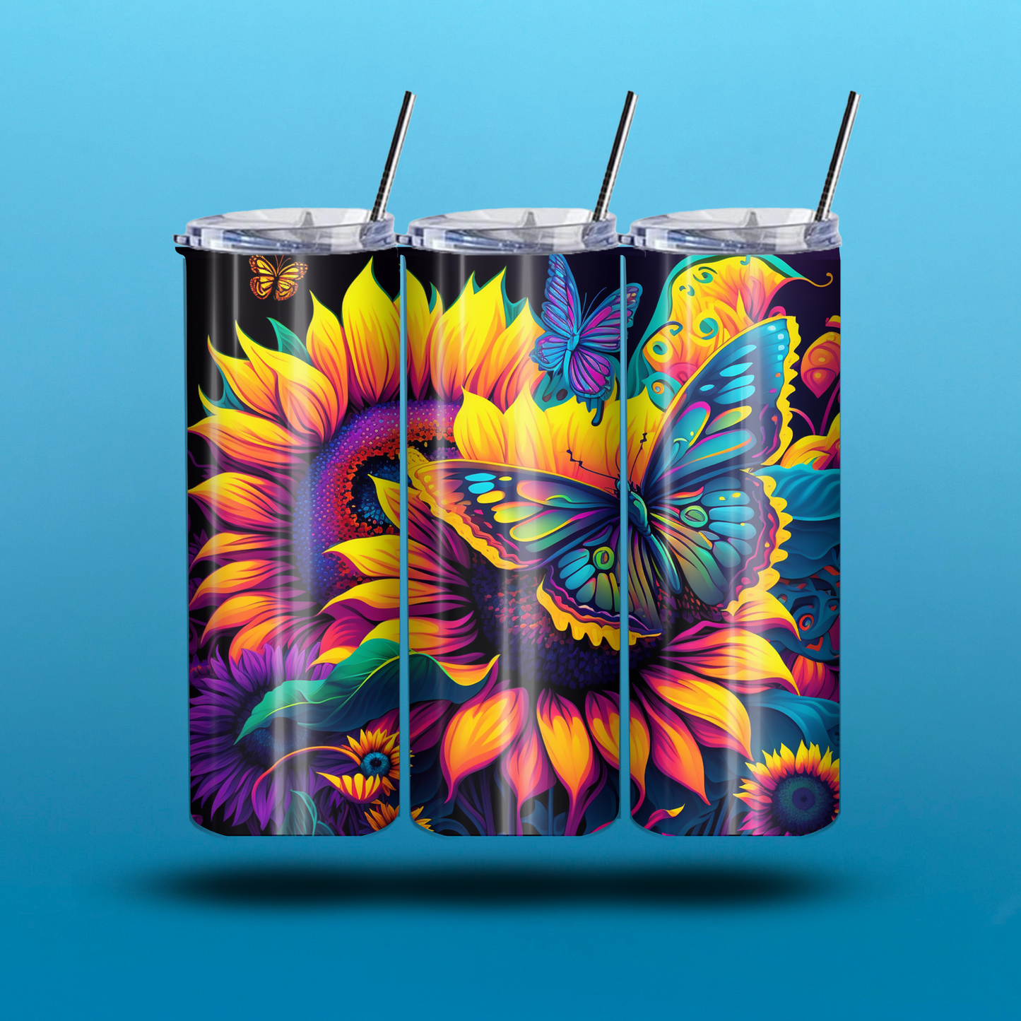 Neon Sunflower 20-Ounce Skinny Stainless Steel Tumbler