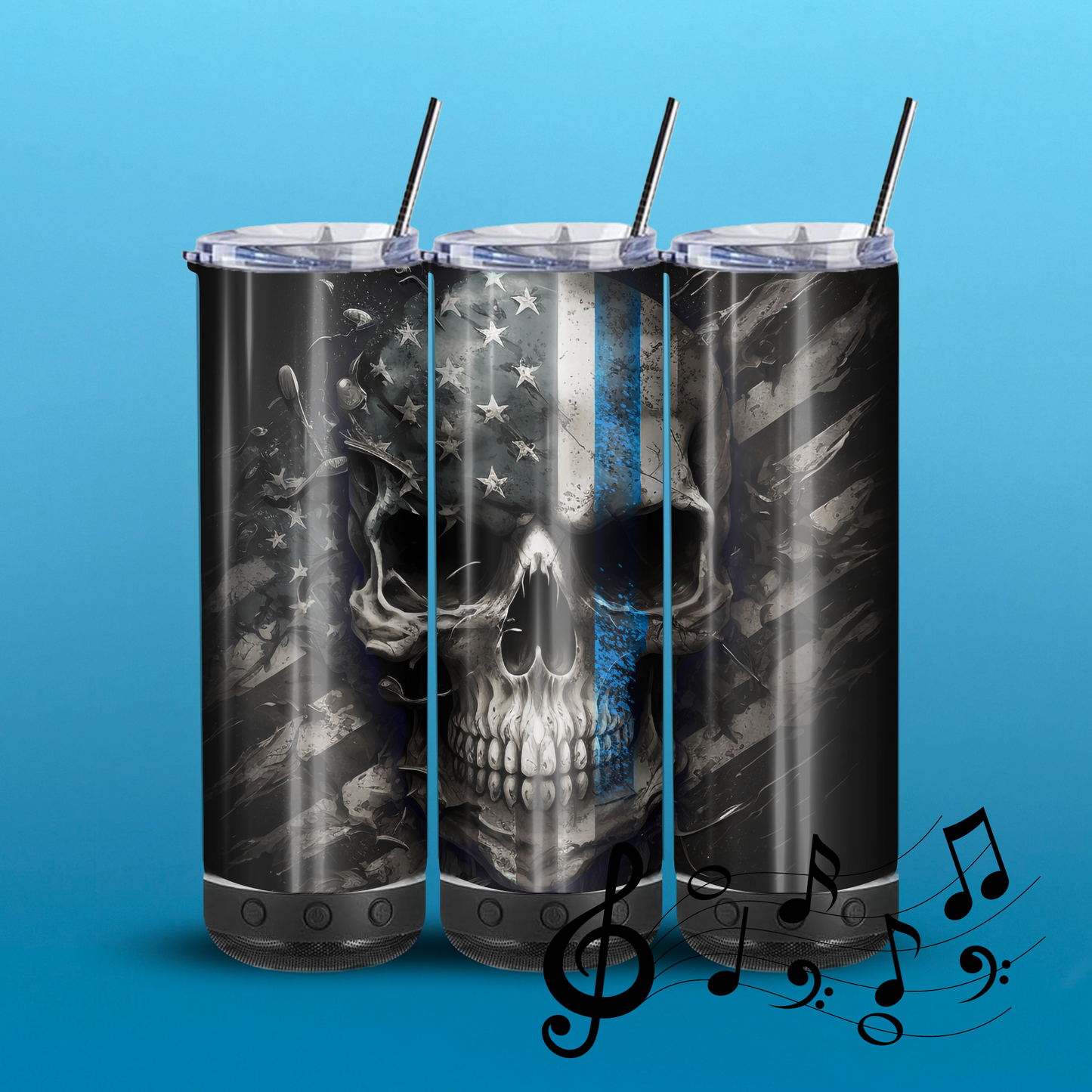 Police Skull 20-Ounce Skinny Stainless Steel Bluetooth Tumbler