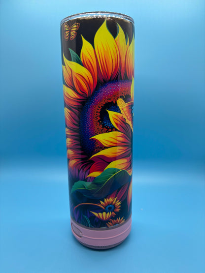 Neon Sunflower 20-Ounce Skinny Stainless Steel Bluetooth Tumbler