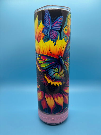 Neon Sunflower 20-Ounce Skinny Stainless Steel Bluetooth Tumbler