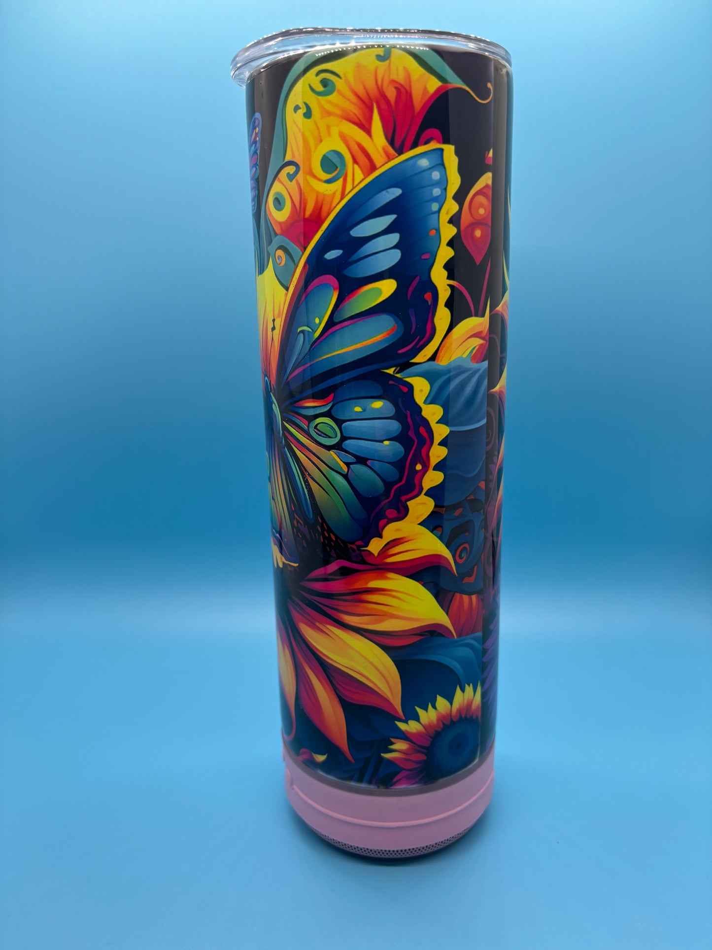 Neon Sunflower 20-Ounce Skinny Stainless Steel Bluetooth Tumbler