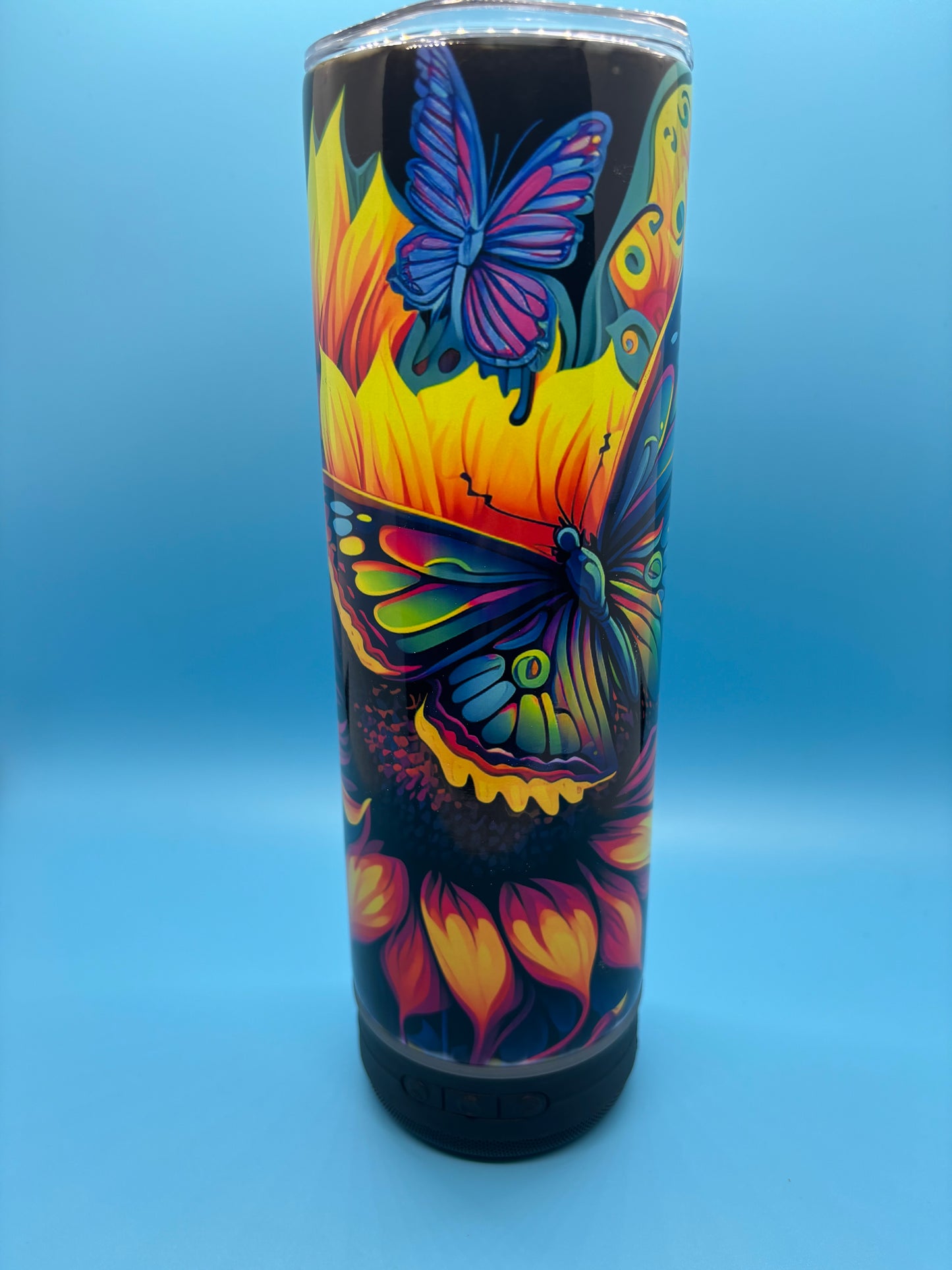 Neon Sunflower 20-Ounce Skinny Stainless Steel Bluetooth Tumbler