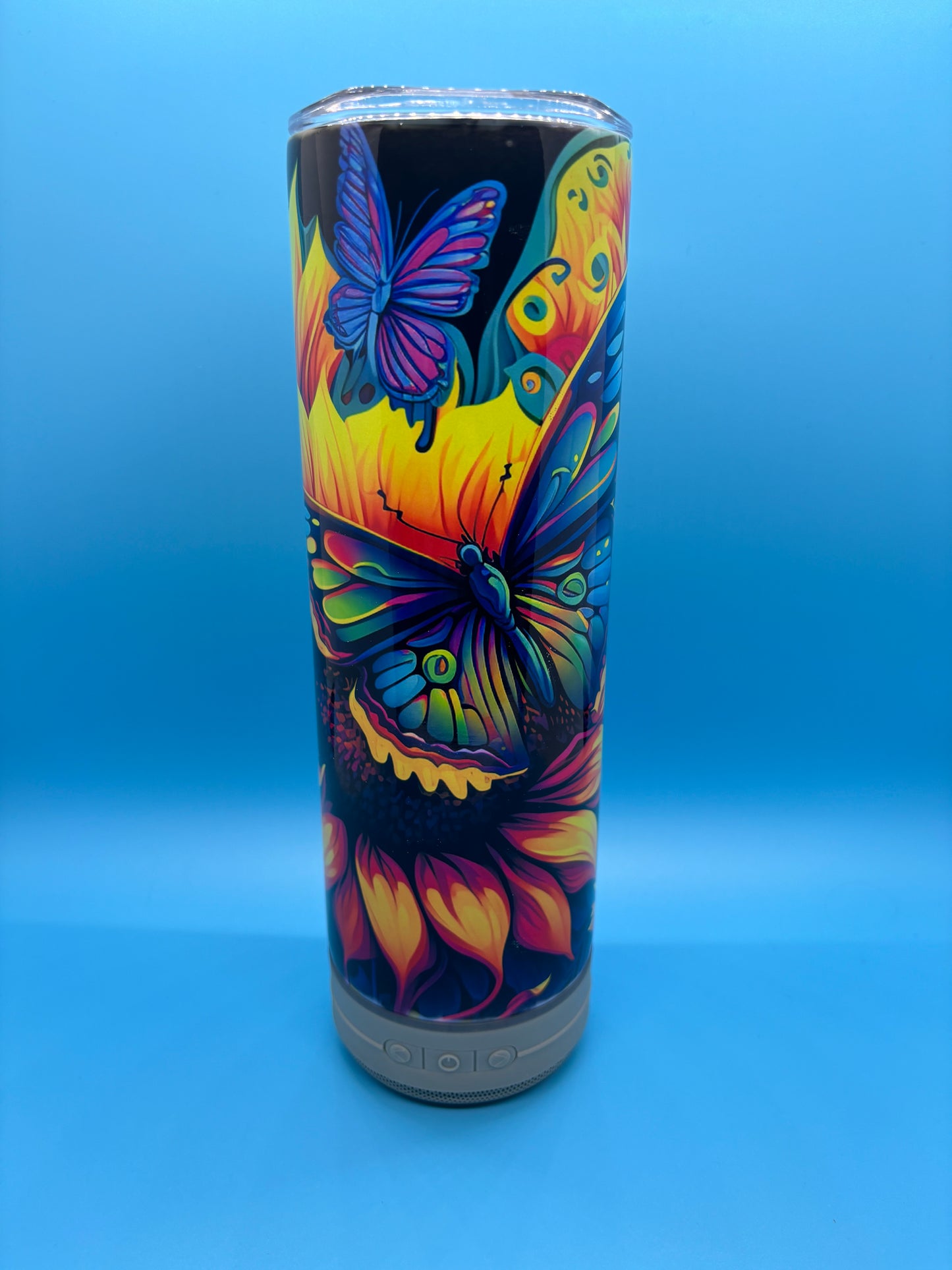 Neon Sunflower 20-Ounce Skinny Stainless Steel Bluetooth Tumbler