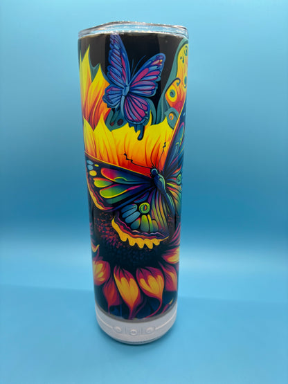 Neon Sunflower 20-Ounce Skinny Stainless Steel Bluetooth Tumbler