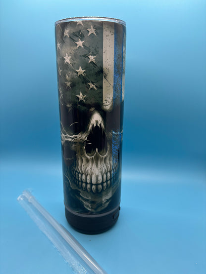 Police Skull 20-Ounce Skinny Stainless Steel Bluetooth Tumbler