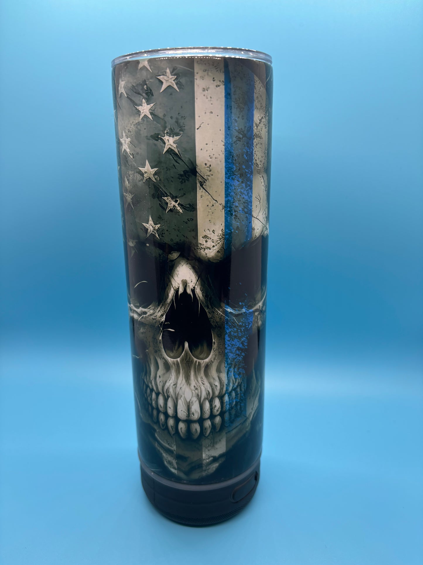 Police Skull 20-Ounce Skinny Stainless Steel Bluetooth Tumbler