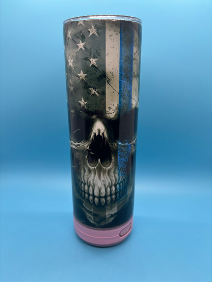 Police Skull 20-Ounce Skinny Stainless Steel Bluetooth Tumbler