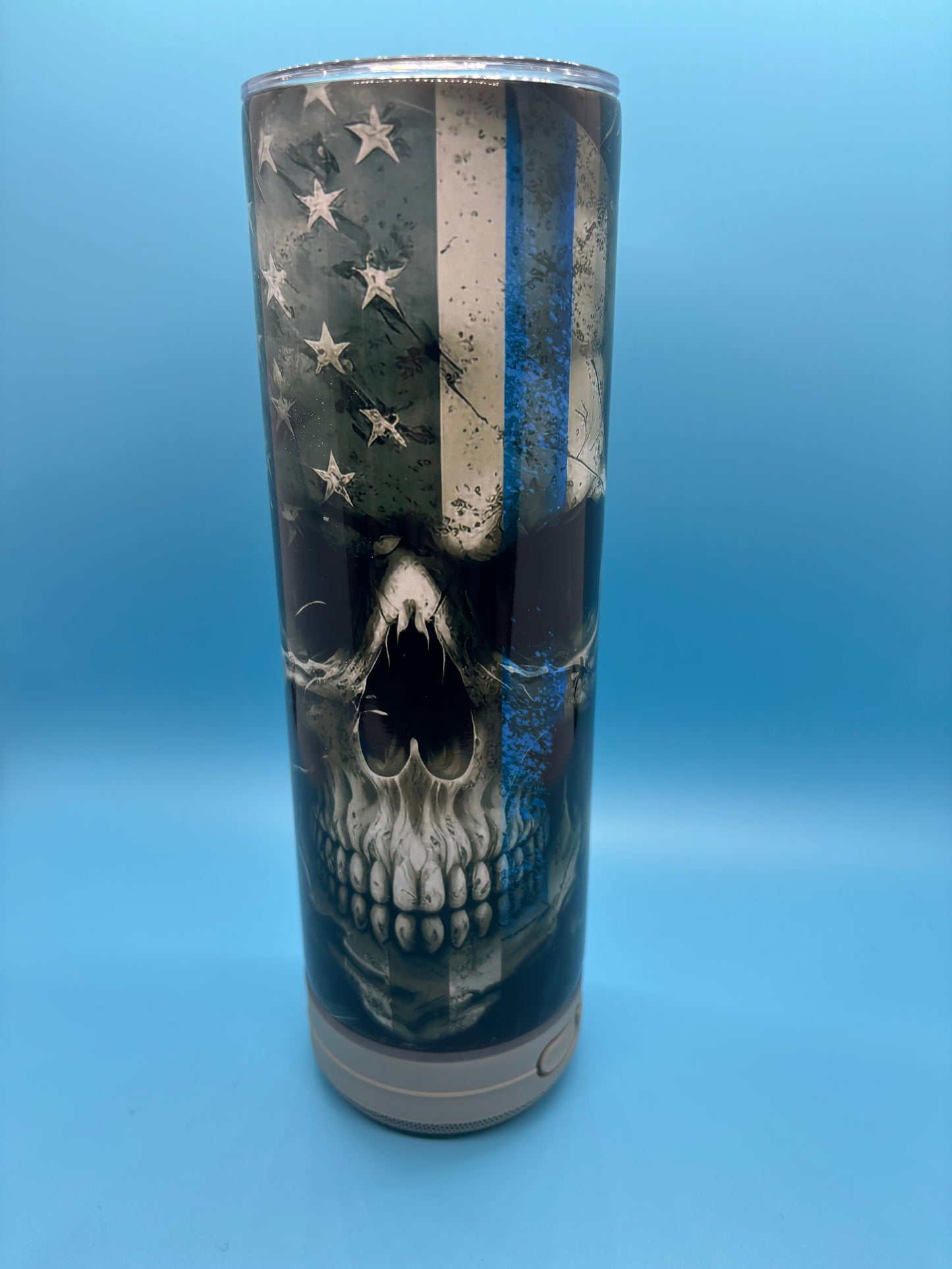 Police Skull 20-Ounce Skinny Stainless Steel Bluetooth Tumbler