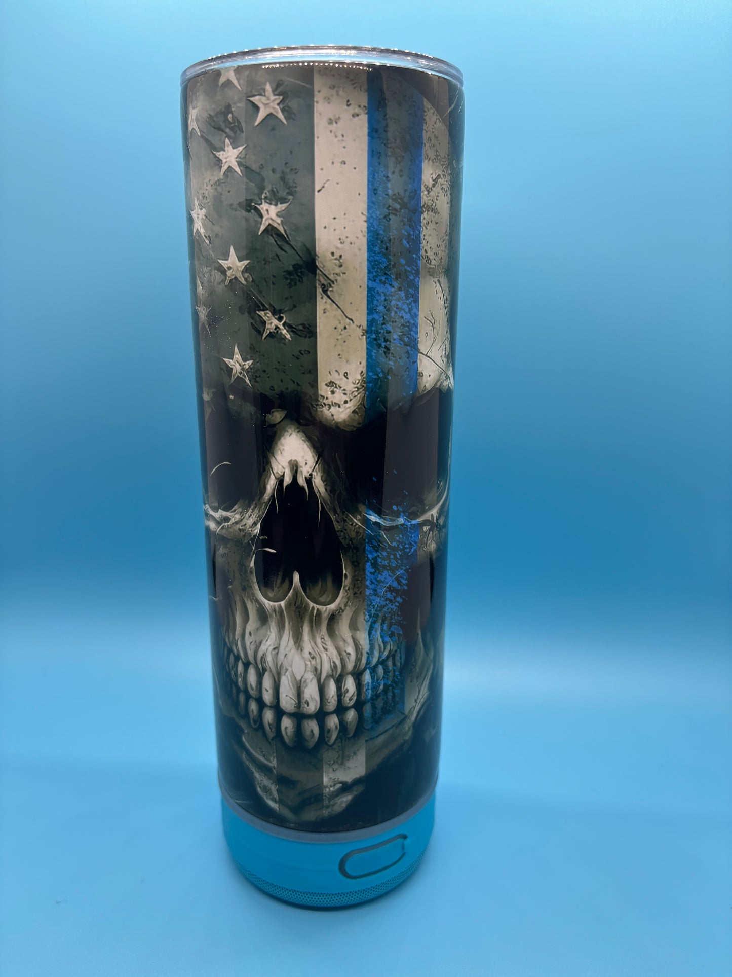 Police Skull 20-Ounce Skinny Stainless Steel Bluetooth Tumbler