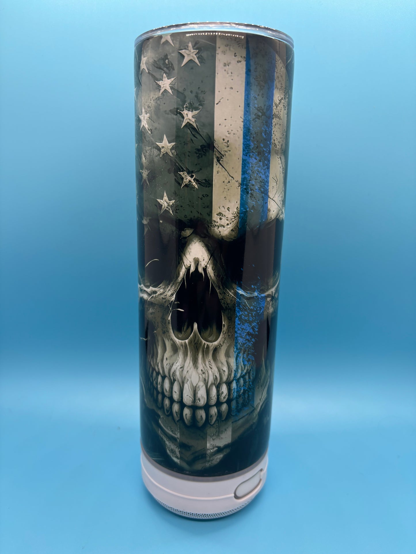 Police Skull 20-Ounce Skinny Stainless Steel Bluetooth Tumbler