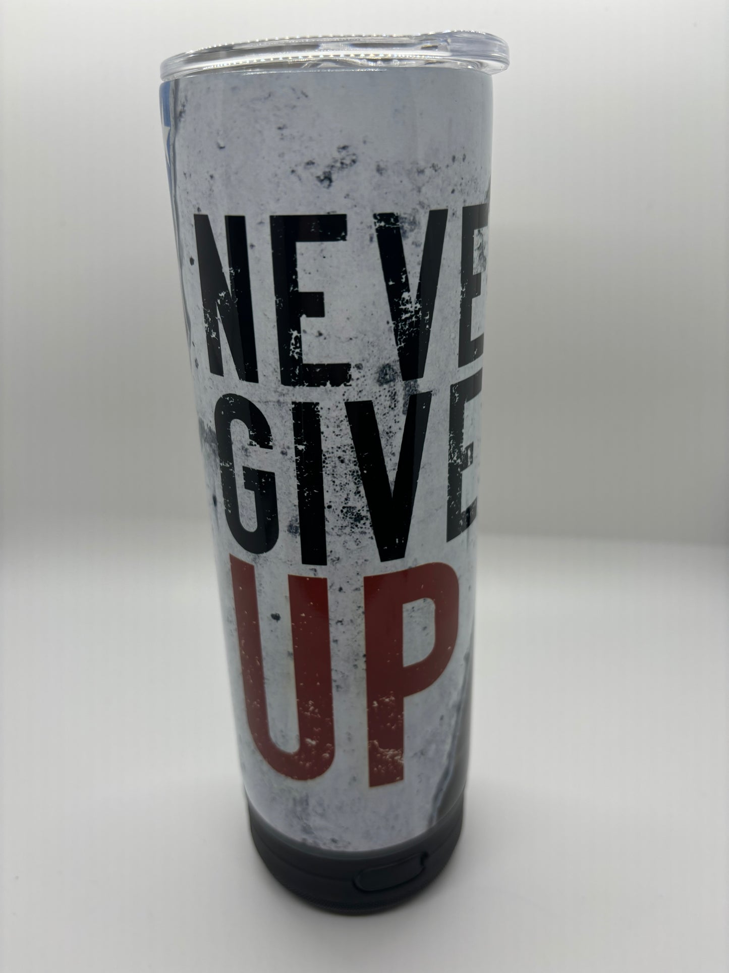 Never Give Up 20-Ounce Skinny Stainless Steel Bluetooth Tumbler