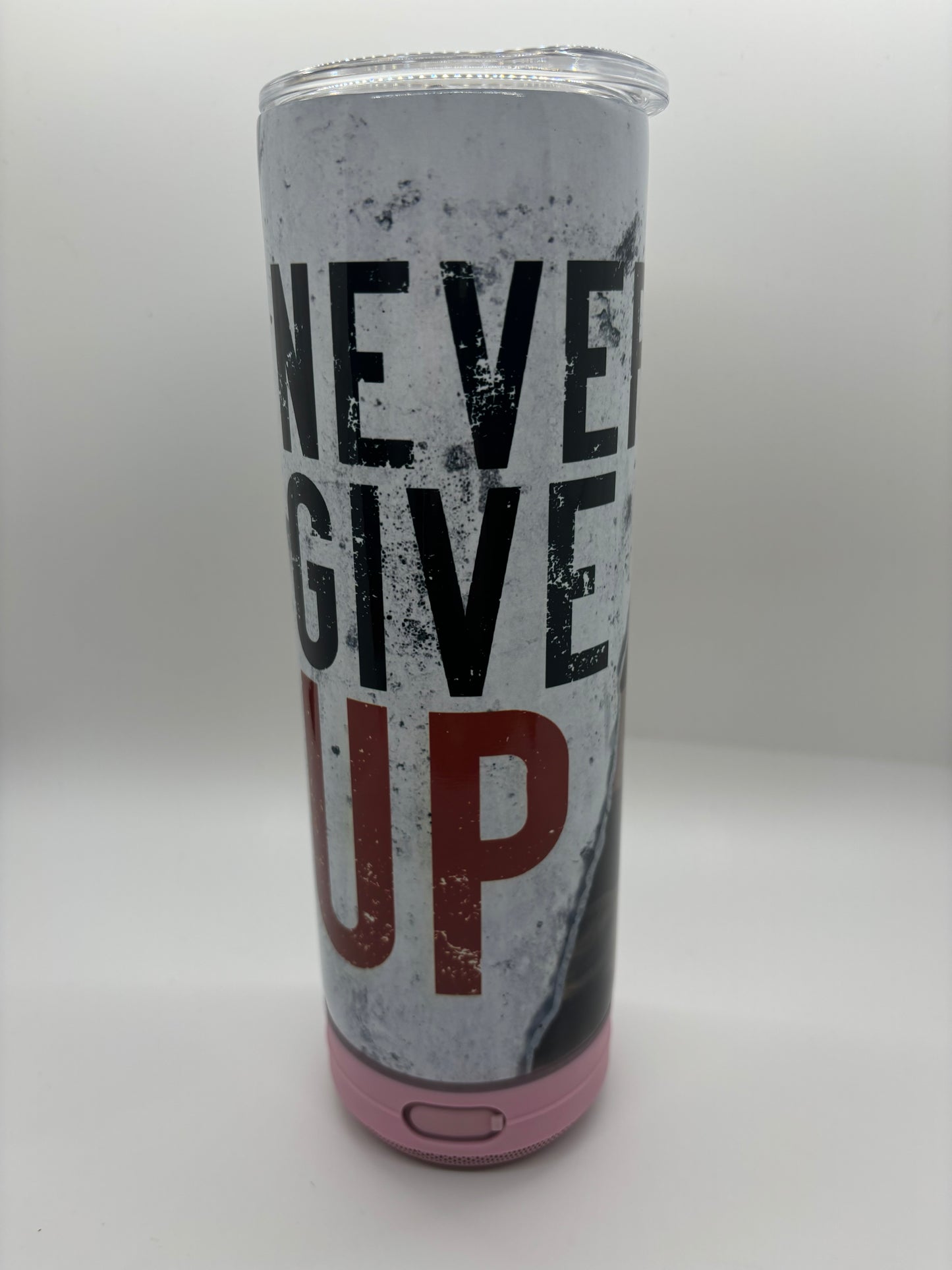 Never Give Up 20-Ounce Skinny Stainless Steel Bluetooth Tumbler