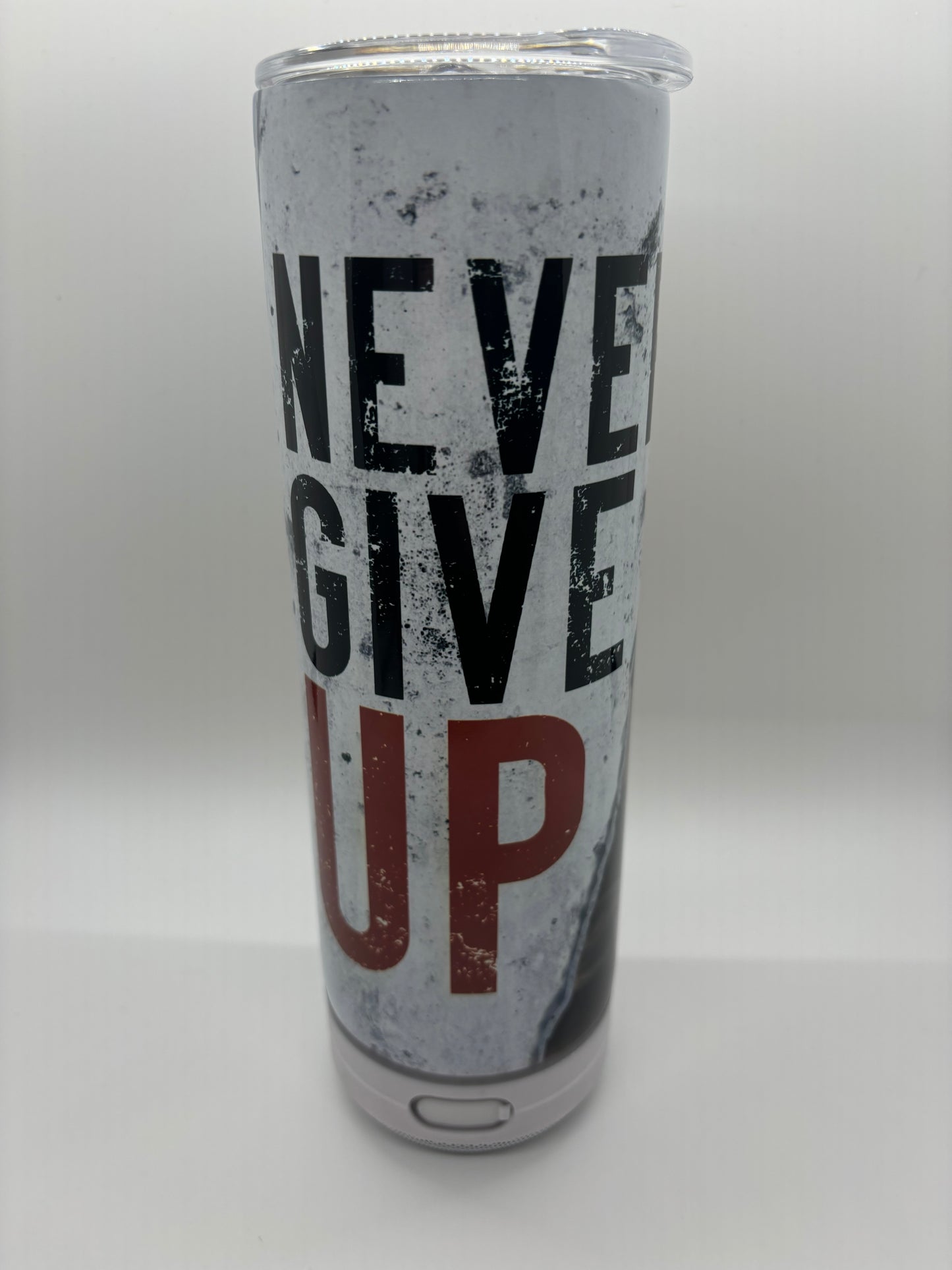 Never Give Up 20-Ounce Skinny Stainless Steel Bluetooth Tumbler