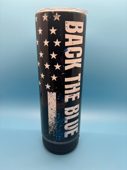 Back The Blue 20-Ounce Skinny Stainless Steel Bluetooth Tumbler