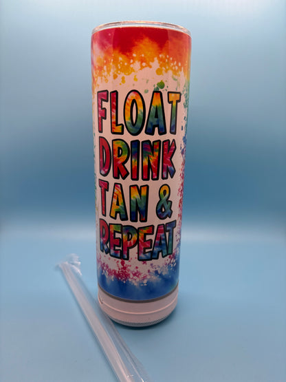 Float, Drink, Tan & Repeat 20-Ounce Skinny Stainless Steel Bluetooth Tumbler