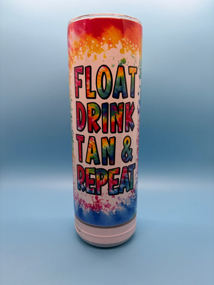 Float, Drink, Tan & Repeat 20-Ounce Skinny Stainless Steel Bluetooth Tumbler