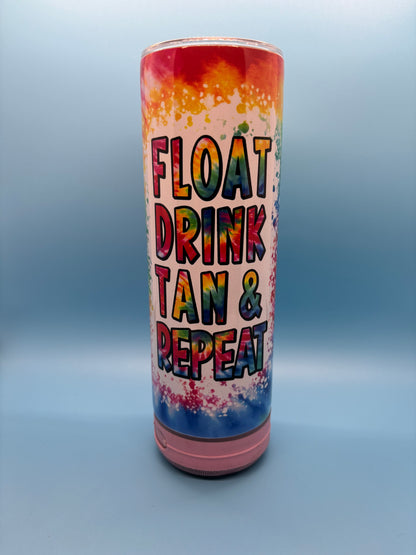 Float, Drink, Tan & Repeat 20-Ounce Skinny Stainless Steel Bluetooth Tumbler