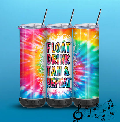 Float, Drink, Tan & Repeat 20-Ounce Skinny Stainless Steel Bluetooth Tumbler