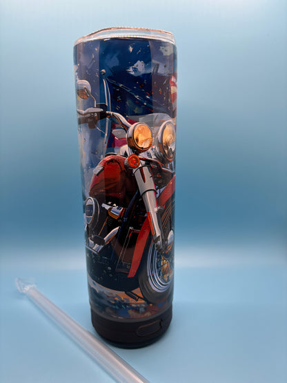 Patriotic Motorcycle 20-Ounce Skinny Stainless Steel Bluetooth Tumbler