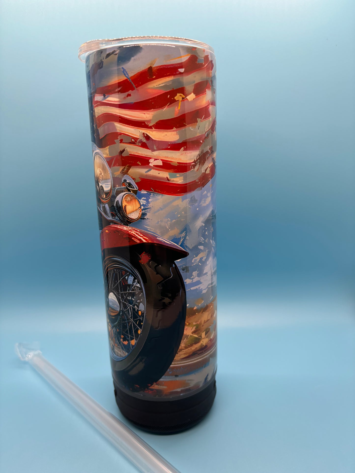 Patriotic Motorcycle 20-Ounce Skinny Stainless Steel Bluetooth Tumbler