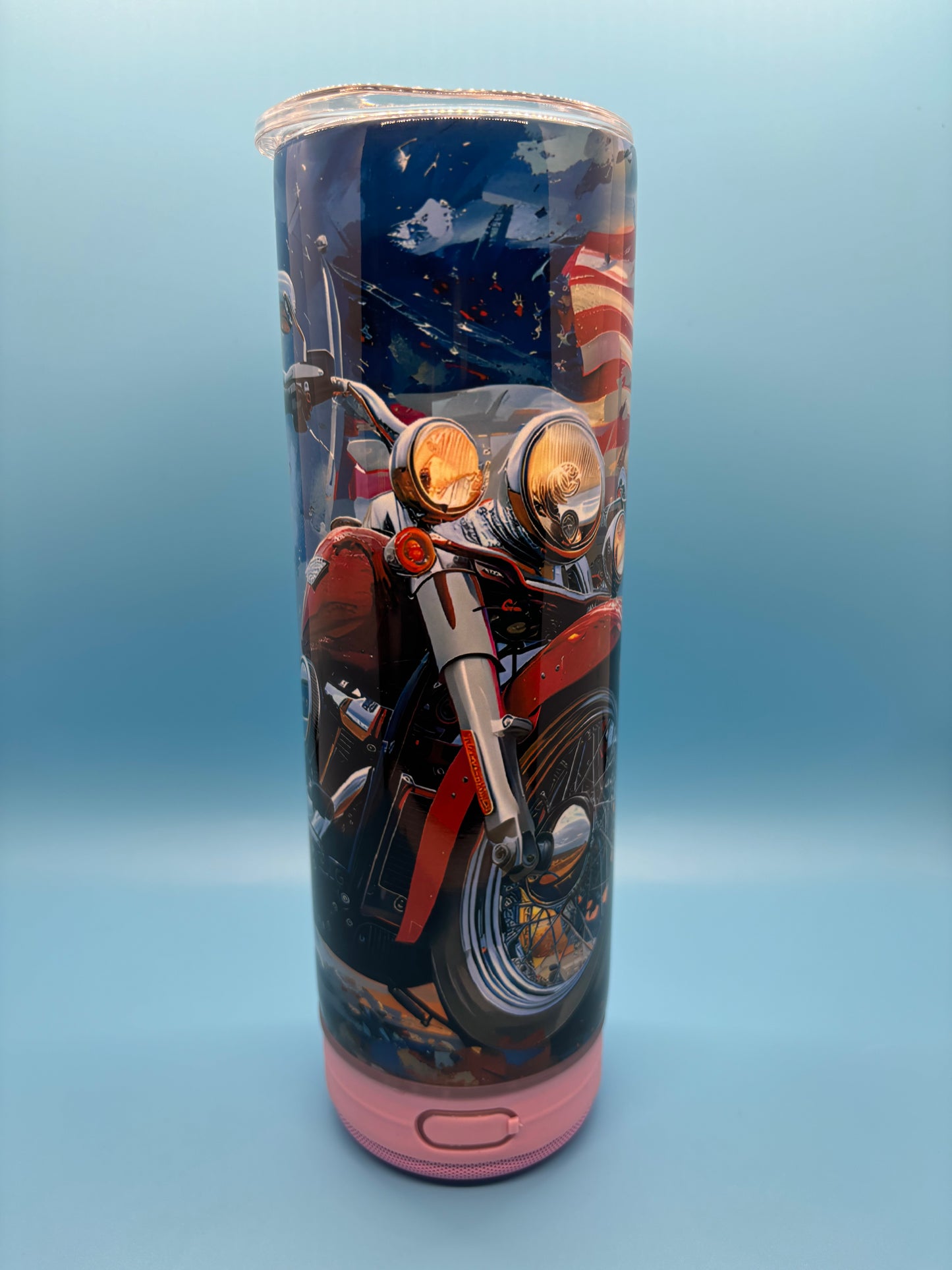 Patriotic Motorcycle 20-Ounce Skinny Stainless Steel Bluetooth Tumbler