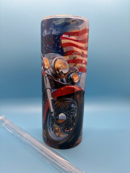 Patriotic Motorcycle 20-Ounce Skinny Stainless Steel Tumbler