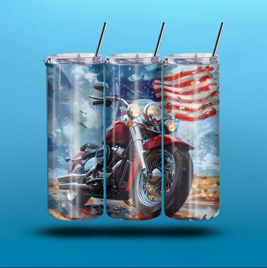 Patriotic Motorcycle 20-Ounce Skinny Stainless Steel Tumbler