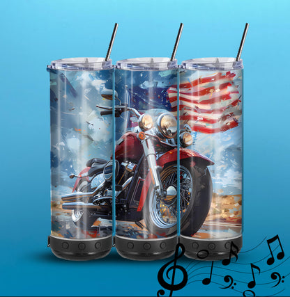 Patriotic Motorcycle 20-Ounce Skinny Stainless Steel Bluetooth Tumbler