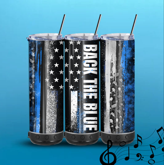 Back The Blue 20-Ounce Skinny Stainless Steel Bluetooth Tumbler