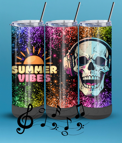 Summer Vibes 20-Ounce Skinny Stainless Steel Bluetooth Tumbler